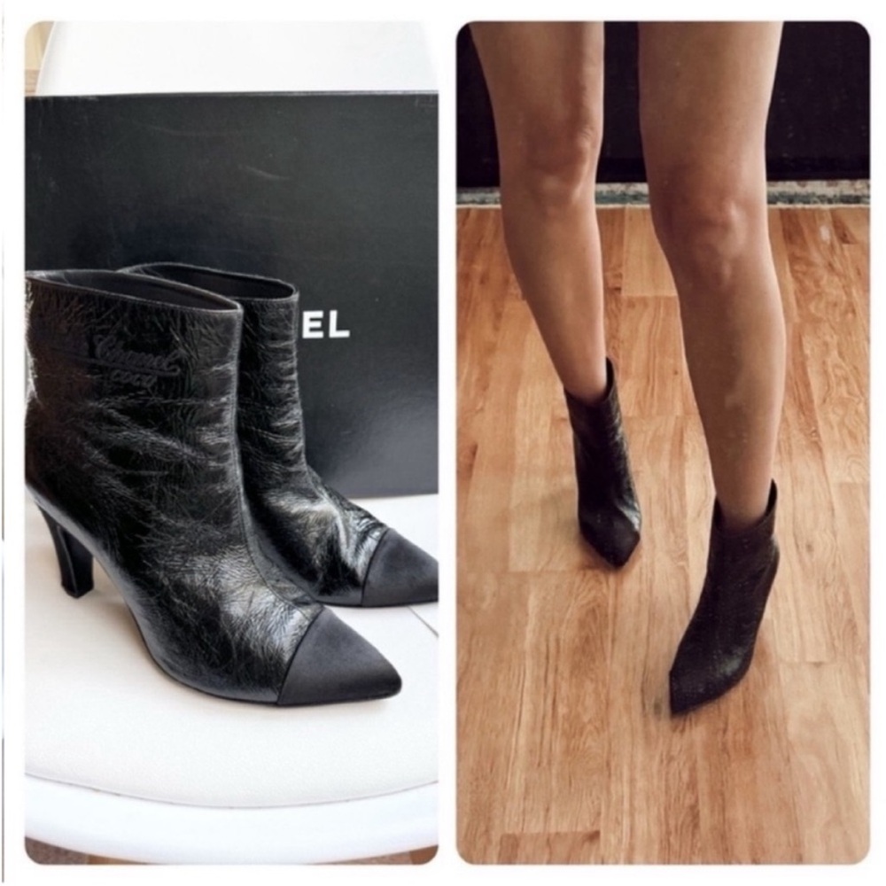 CHANEL COCO GABRIELLE EMBROIDERED ANKLE POINTED TOE BOOTS BLACK 37.5 - Picture 6 of 10